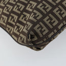 FENDI Zucchino Canvas Mamma Baguette Shoulder Bag Brown Silver Auth 151072-16