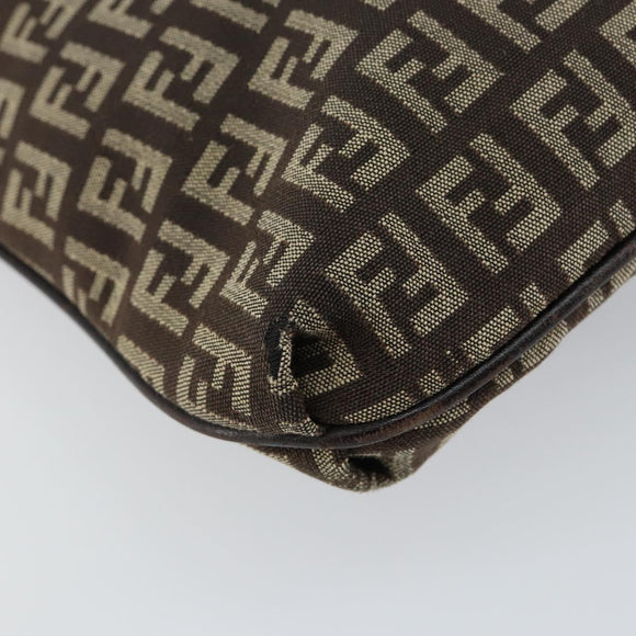 FENDI Zucchino Canvas Mamma Baguette Shoulder Bag Brown Silver Auth 151072