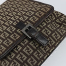 FENDI Zucchino Canvas Mamma Baguette Shoulder Bag Brown Silver Auth 151072-10