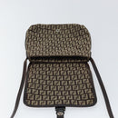 FENDI Zucchino Canvas Mamma Baguette Shoulder Bag Brown Silver Auth 151072-17