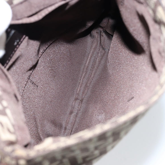 FENDI Zucchino Canvas Mamma Baguette Shoulder Bag Brown Silver Auth 151072