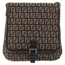 FENDI Zucchino Canvas Mamma Baguette Shoulder Bag Brown Silver Auth 151072-13