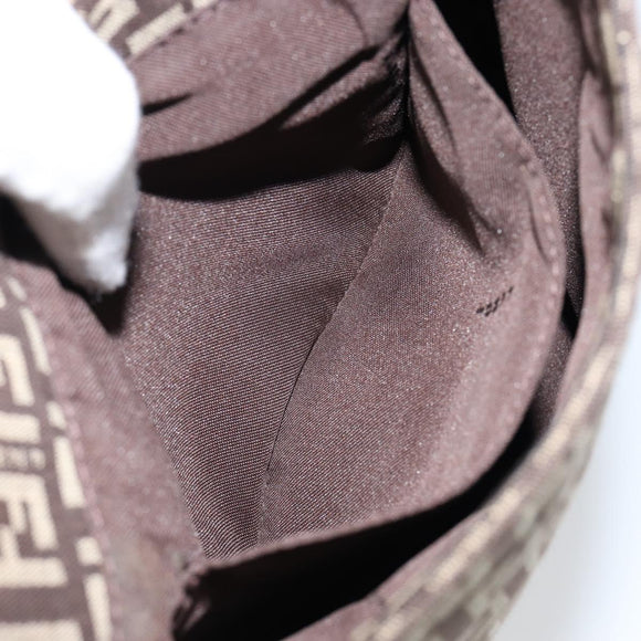 FENDI Zucchino Canvas Mamma Baguette Shoulder Bag Brown Silver Auth 151072