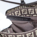 FENDI Zucchino Canvas Mamma Baguette Shoulder Bag Brown Silver Auth 151072-12