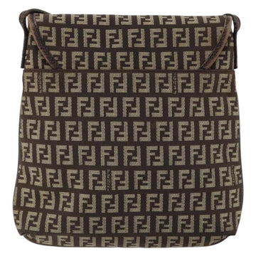 FENDI Zucchino Canvas Mamma Baguette Shoulder Bag Brown Silver Auth 151072 - 0