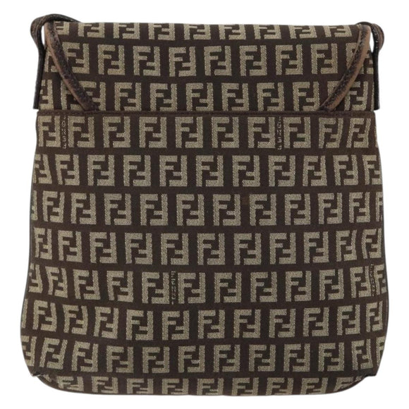 FENDI Zucchino Canvas Mamma Baguette Shoulder Bag Brown Silver Auth 151072