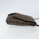 FENDI Zucchino Canvas Mamma Baguette Shoulder Bag Brown Silver Auth 151072-3