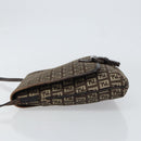 FENDI Zucchino Canvas Mamma Baguette Shoulder Bag Brown Silver Auth 151072-4