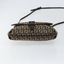 FENDI Zucchino Canvas Mamma Baguette Shoulder Bag Brown Silver Auth 151072-5