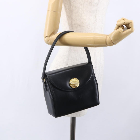 GIVENCHY Hand Bag Leather Black Gold Auth 151079