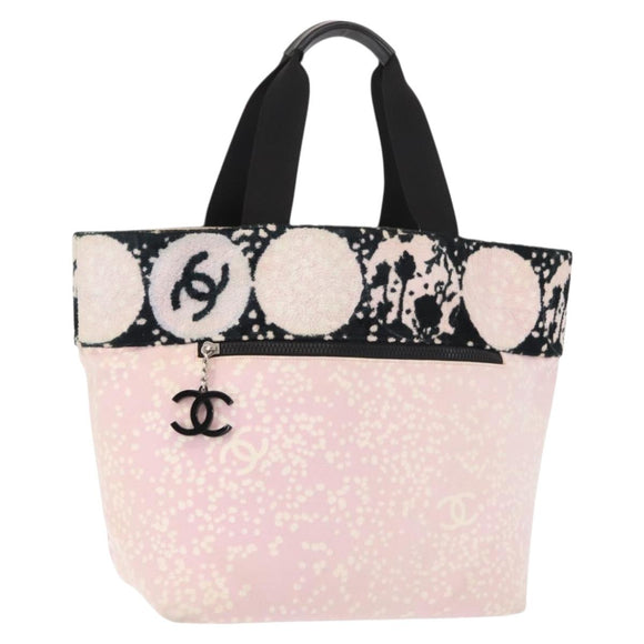 CHANEL High Summer Tote Bag Canvas Pink Silver CC Auth 151080