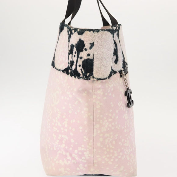 CHANEL High Summer Tote Bag Canvas Pink Silver CC Auth 151080