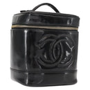 CHANEL COCO Mark Vanity Cosmetic Pouch Patent leather Black Gold CC Auth 151138-1
