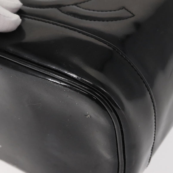 CHANEL COCO Mark Vanity Cosmetic Pouch Patent leather Black Gold CC Auth 151138