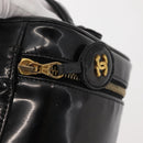 CHANEL COCO Mark Vanity Cosmetic Pouch Patent leather Black Gold CC Auth 151138-15