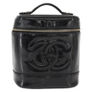 CHANEL COCO Mark Vanity Cosmetic Pouch Patent leather Black Gold CC Auth 151138-2
