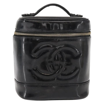 CHANEL COCO Mark Vanity Cosmetic Pouch Patent leather Black Gold CC Auth 151138 - 0