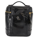 CHANEL COCO Mark Vanity Cosmetic Pouch Patent leather Black Gold CC Auth 151138-3