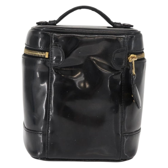 CHANEL COCO Mark Vanity Cosmetic Pouch Patent leather Black Gold CC Auth 151138