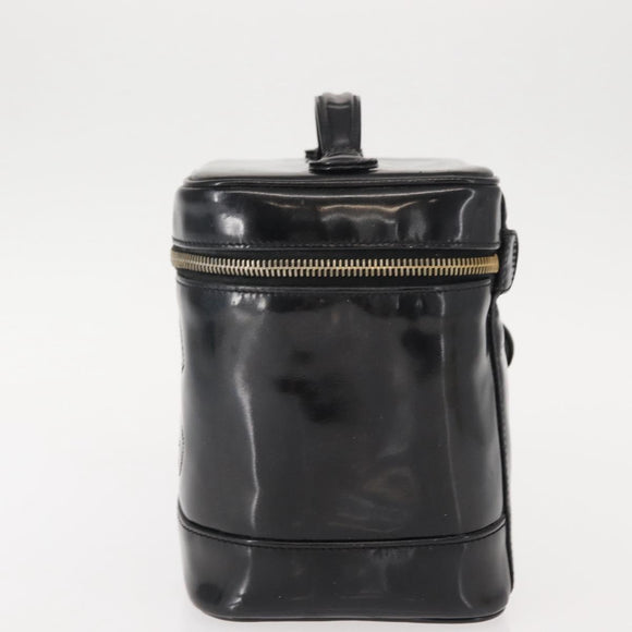 CHANEL COCO Mark Vanity Cosmetic Pouch Patent leather Black Gold CC Auth 151138