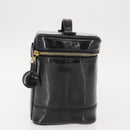CHANEL COCO Mark Vanity Cosmetic Pouch Patent leather Black Gold CC Auth 151138-5