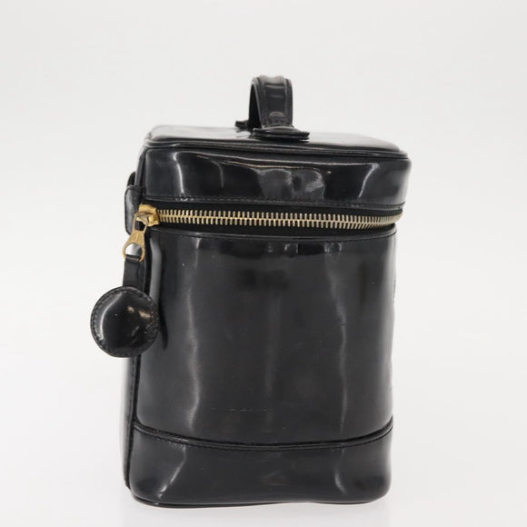 CHANEL COCO Mark Vanity Cosmetic Pouch Patent leather Black Gold CC Auth 151138
