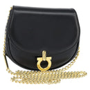 Salvatore Ferragamo Chain Gancini Shoulder Bag Leather Black Gold Auth 151140-1