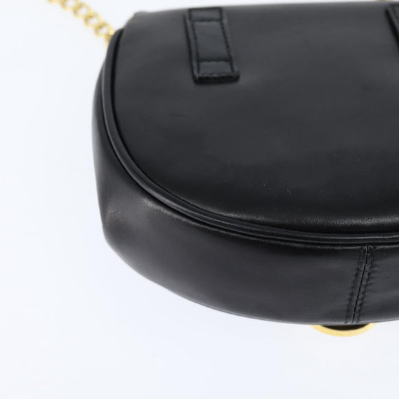 Salvatore Ferragamo Chain Gancini Shoulder Bag Leather Black Gold Auth 151140