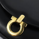 Salvatore Ferragamo Chain Gancini Shoulder Bag Leather Black Gold Auth 151140-14