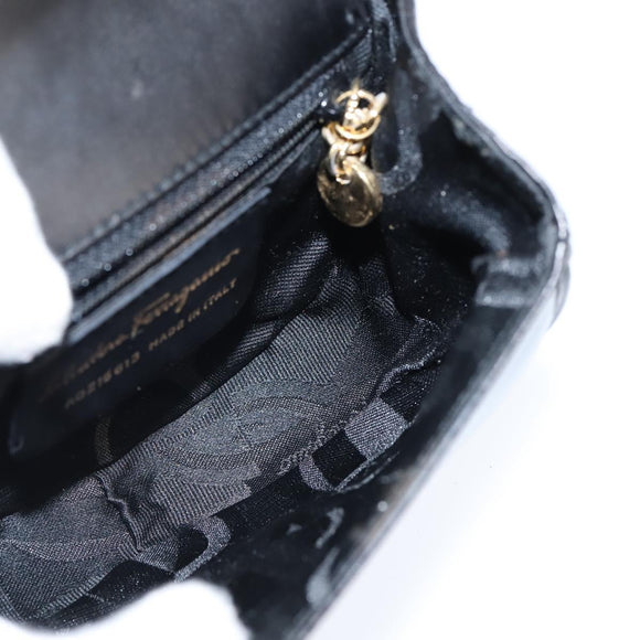 Salvatore Ferragamo Chain Gancini Shoulder Bag Leather Black Gold Auth 151140