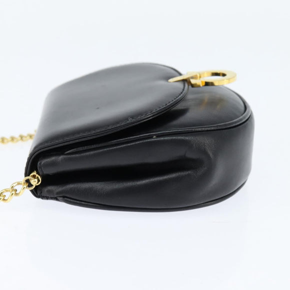 Salvatore Ferragamo Chain Gancini Shoulder Bag Leather Black Gold Auth 151140