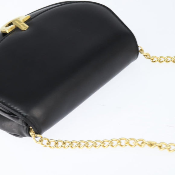 Salvatore Ferragamo Chain Gancini Shoulder Bag Leather Black Gold Auth 151140