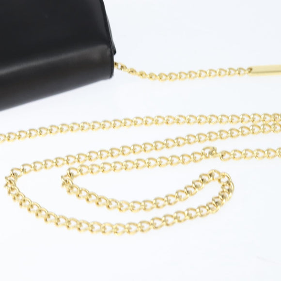 Salvatore Ferragamo Chain Gancini Shoulder Bag Leather Black Gold Auth 151140