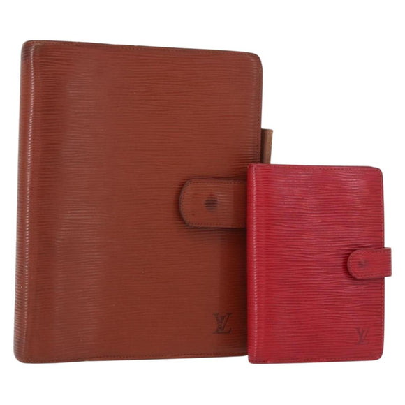 LOUIS VUITTON Epi Agenda Day Planner Cover 2 Set Red Brown LV Auth 151146
