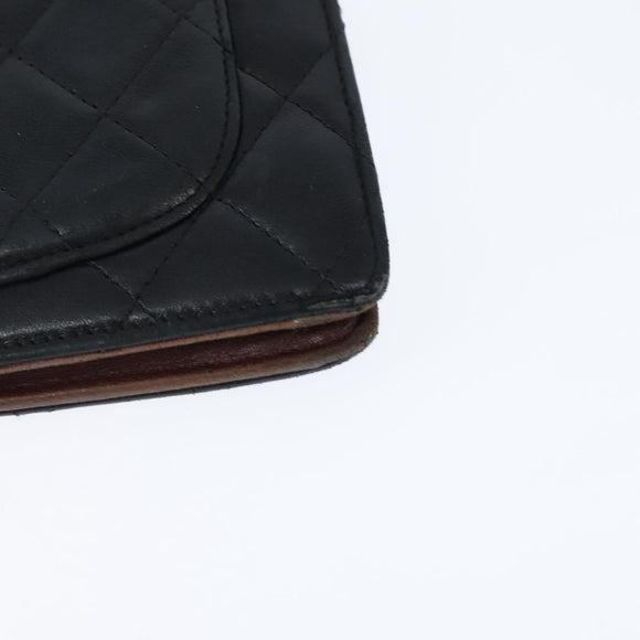 CHANEL Matelasse Long Wallet Lamb Skin Black Silver CC Auth 151173