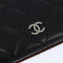 CHANEL Matelasse Long Wallet Lamb Skin Black Silver CC Auth 151173-12