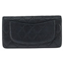 CHANEL Matelasse Long Wallet Lamb Skin Black Silver CC Auth 151173-3
