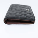 CHANEL Matelasse Long Wallet Lamb Skin Black Silver CC Auth 151173-4