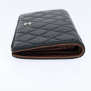 CHANEL Matelasse Long Wallet Lamb Skin Black Silver CC Auth 151173-5