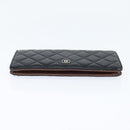 CHANEL Matelasse Long Wallet Lamb Skin Black Silver CC Auth 151173-7
