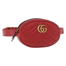 GUCCI GG Marmont Waist Bag Leather Red Gold 476434 Auth 151177M-1