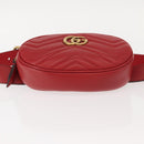GUCCI GG Marmont Waist Bag Leather Red Gold 476434 Auth 151177M-5