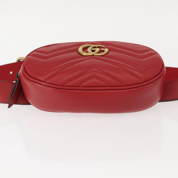 GUCCI GG Marmont Waist Bag Leather Red Gold 476434 Auth 151177M