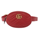 GUCCI GG Marmont Waist Bag Leather Red Gold 476434 Auth 151177M-13