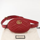 GUCCI GG Marmont Waist Bag Leather Red Gold 476434 Auth 151177M-12