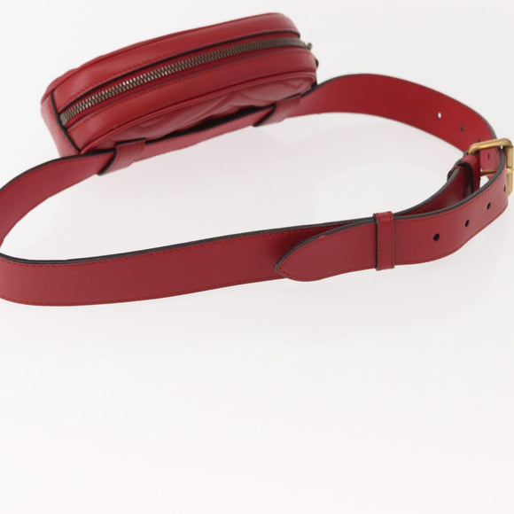 GUCCI GG Marmont Waist Bag Leather Red Gold 476434 Auth 151177M