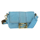 FENDI Mamma Baguette Shoulder Bag Nylon 2way Blue Gold Auth 151178-1