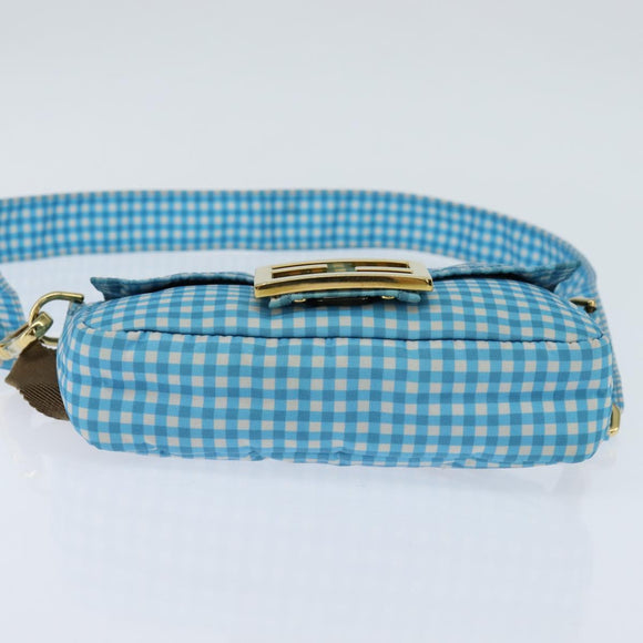 FENDI Mamma Baguette Shoulder Bag Nylon 2way Blue Gold Auth 151178