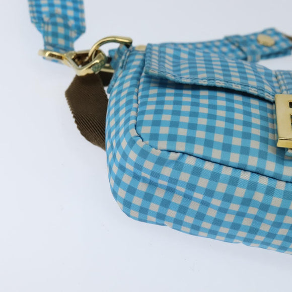 FENDI Mamma Baguette Shoulder Bag Nylon 2way Blue Gold Auth 151178