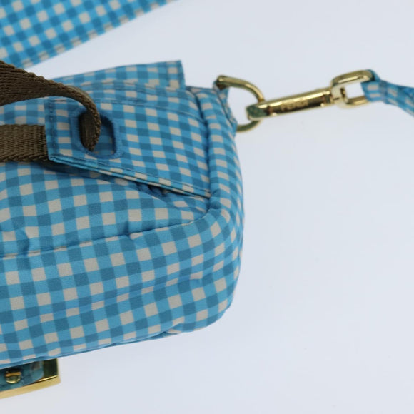 FENDI Mamma Baguette Shoulder Bag Nylon 2way Blue Gold Auth 151178